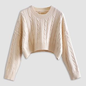 Commense Off White Cropped Knit Sweater